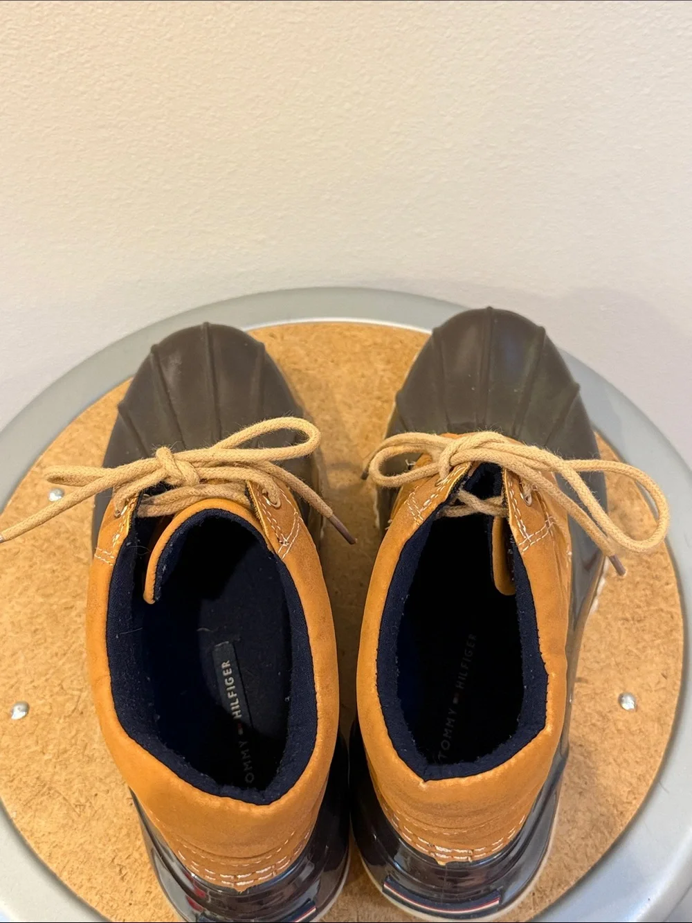 Tommy Hilfiger Brown and Tan Duck Boots - Lace-Up Waterproof Style